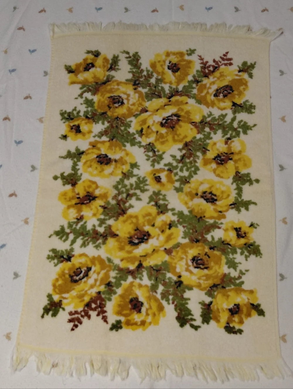 Yellow Floral Fringe Hand Towels - Set of 4